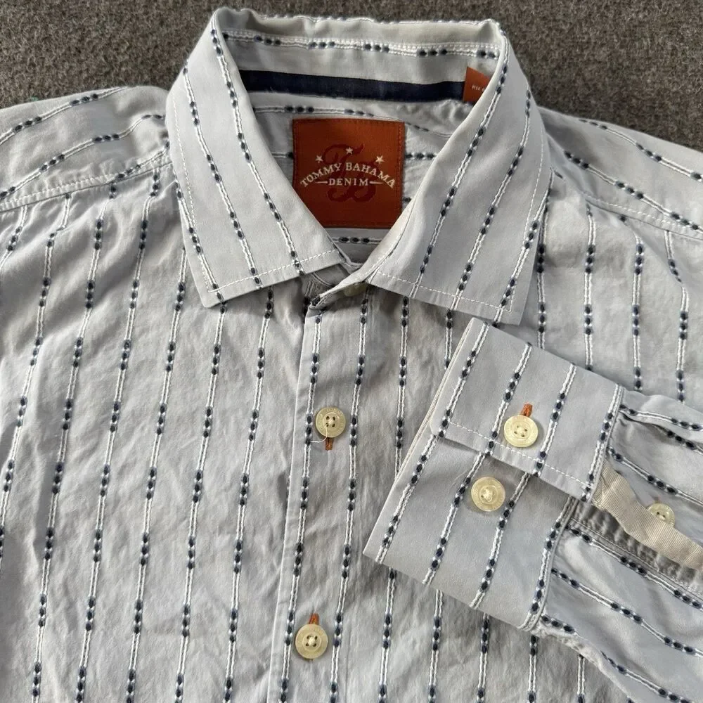 Tommy Bahama Denim Long Sleeve Shirt Mens M Blue Button Down Textured AOP EUC - Picture 1 of 7